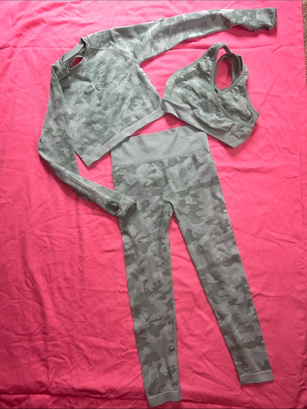 Camo High-Waist Leggings with Matching Crop Top & Sports Bra - Sage